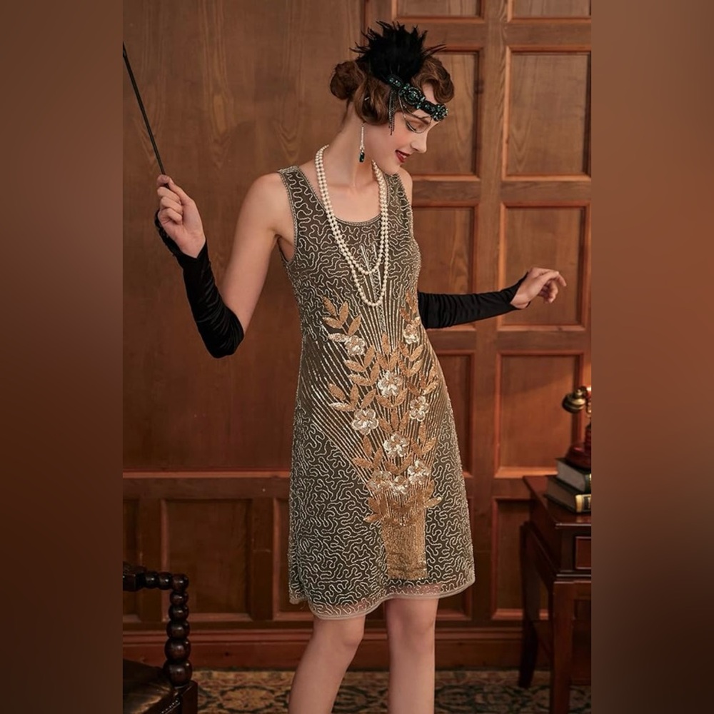 BABEYOND 1920s  Style Flapper Dress 
Beaded Great Gatsby Party Dress Size S